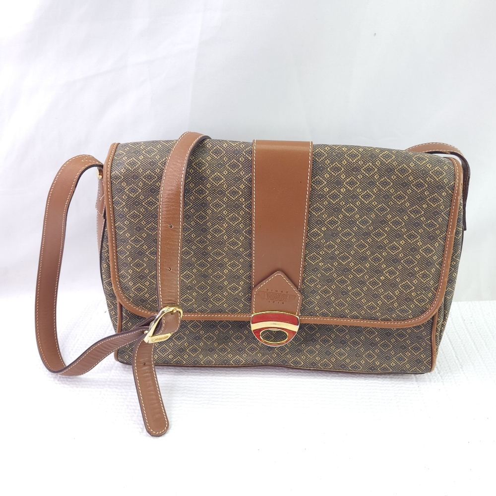 Vtg Wings Travel Bag Crossbody Leather Purse Shoulder Carry Macadam Style Print